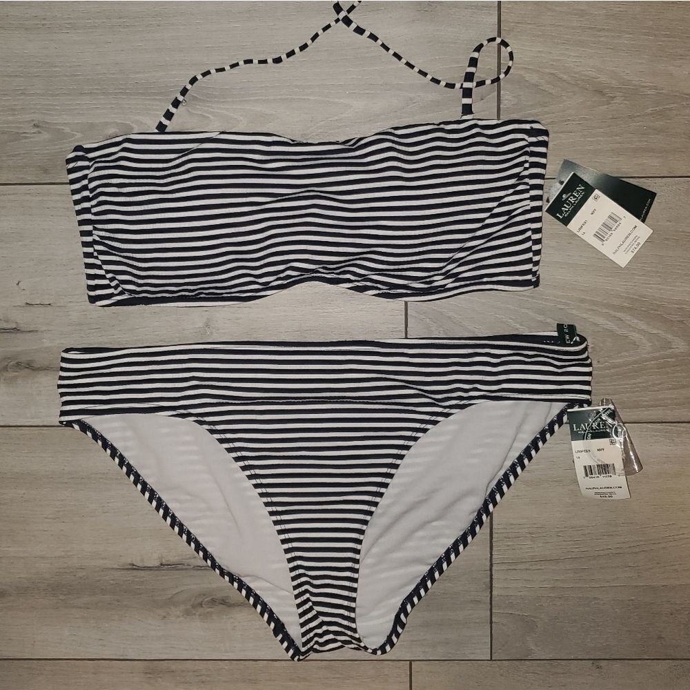 Ralph Lauren Texture Bandeau underwire two piece women's Bikini set size 14